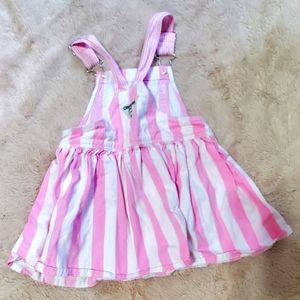 Overall pink & white striped dress
